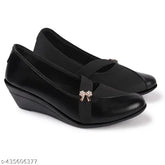 Stylish synthetic and Lycra women's loafers with buckle bow detail, suitable for college or summer/winter wear in various sizes. Indian-made footwear by EVORIA