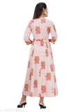 Embroidered cotton Anarkali kurta with floral print, three-quarter sleeves. Indian women's fashion in size M, L, XL, XXL