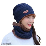 Navy woolen cap with neck warmer - ultra-warm women's balaclava, perfect for indoor/outdoor activities