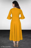 Mustard rayon Anarkali kurti with gown flare and three-quarter sleeves, stylish for casual or formal occasions