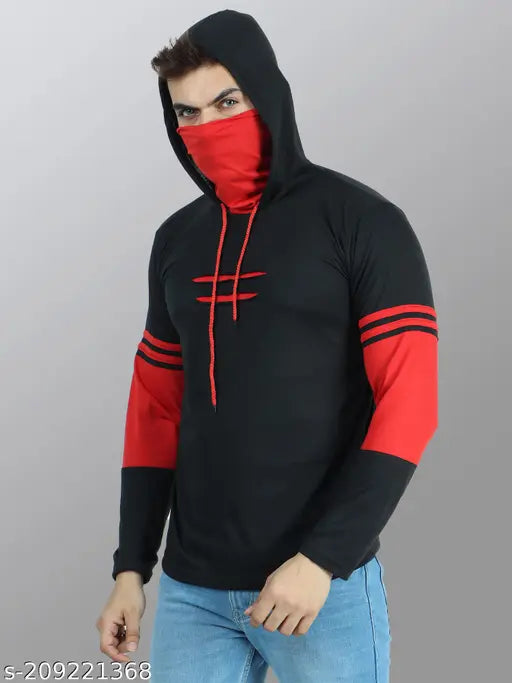 Trending men's striped cotton blend hooded neck T-shirt with long sleeves, ideal for streetwear partywear. 100% polycotton, perfect for all seasons