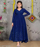 Silk embroidered maxi Anarkali gown & dupatta for girls aged 5-12, intricate Indian design