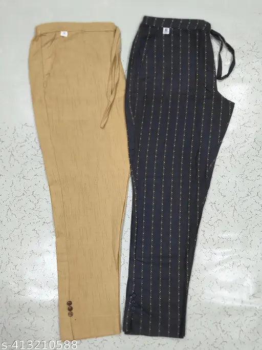 Trending textured net cotton trousers for women, set of 2 in various sizes (M, L, XL, XXL), Indian origin