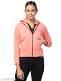 Trendy peach cotton-blend jacket/hoodie with double zipper for women, solid design, full sleeve, breathable fabric, versatile wear