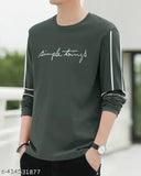 White, pure cotton men's regular fit printed round neck t-shirt with full sleeves, India origin