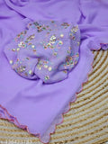 Trending Georgette saree with Aarko border and embroidered blouse, Indian free-size solids and embellished net style