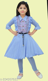 Modern crepe kids kurta set with matching leggings, solid pattern for girls aged 6-11 years