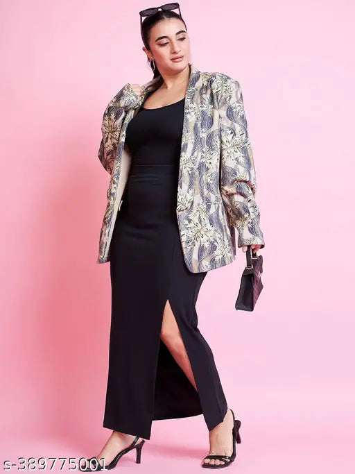 Black plus-size maxi length pencil skirt with high slit, polycotton, solid net, from Purple Feather brand