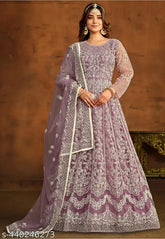 Net embroidered KOUTQI women's gown up to 2XL with dupatta, free size (India)