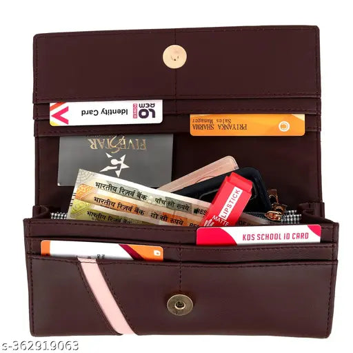 Solid faux leather ladies purse, 3 compartments, free size (8in x 4in), Indian-made women's casual hand clutch wallet/clutch