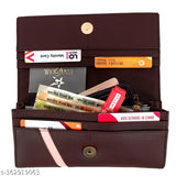 Solid faux leather ladies purse, 3 compartments, free size (8in x 4in), Indian-made women's casual hand clutch wallet/clutch