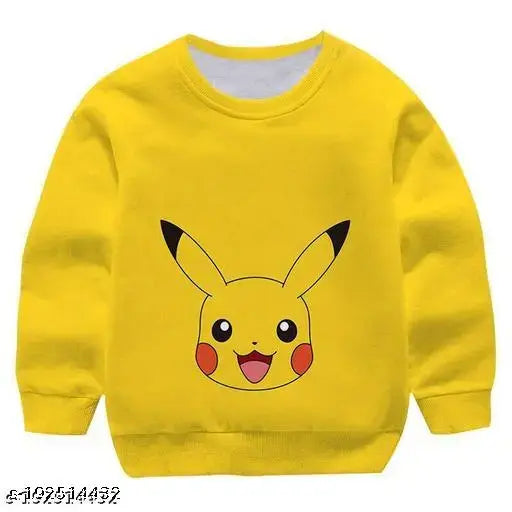 Yellow cotton blend sweatshirt for kids with Pikachu print, long sleeves, suitable for lively personalities