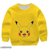 Yellow cotton blend sweatshirt for kids with Pikachu print, long sleeves, suitable for lively personalities