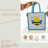 Printed jute tote bag with 1 compartment, multi-purpose for office or casual meets, eco-friendly and waterproof, handcrafted in India