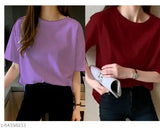 Stylish combos cotton three-quarter sleeve solid t-shirt for girls, India-made, sizes S-XXL