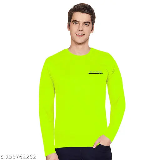 Neon green polyester long-sleeve T-shirt pack (2) for men, pre-washed for a soft finish and rich look