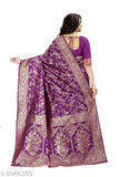 Trendy Banarasi art silk saree, soft silk blend with zari woven pattern, Indian-made women's saree on mannequin