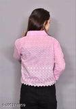 Pink Embroidered Chikankari Cotton Shirt Jacket for Women - Indian craftsmanship, traditional Chikankari embroidery on nylon fabric, breathable cotton, three-quarter sleeves, versatile two-piece set