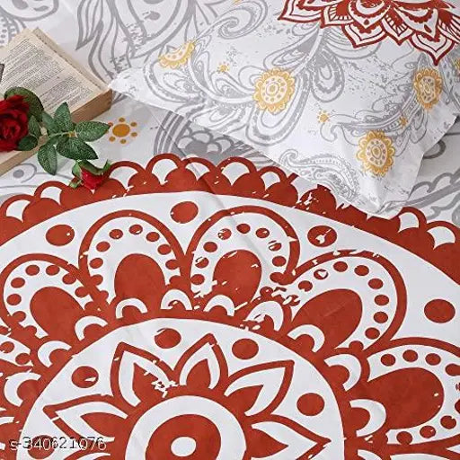 Multicolor ethnic Utkarsh Mandala cotton flat sheets, 2 pillow covers included, ideal for summer adult use. Size: 90"x108", Indian-made Pune cotton bed linen