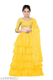Sagittarius satin-net lehenga choli for kids, embroidered ruffle design, semi-stitched quality product from India (Lehenga: 21-36 in waist, 21-36 in length)