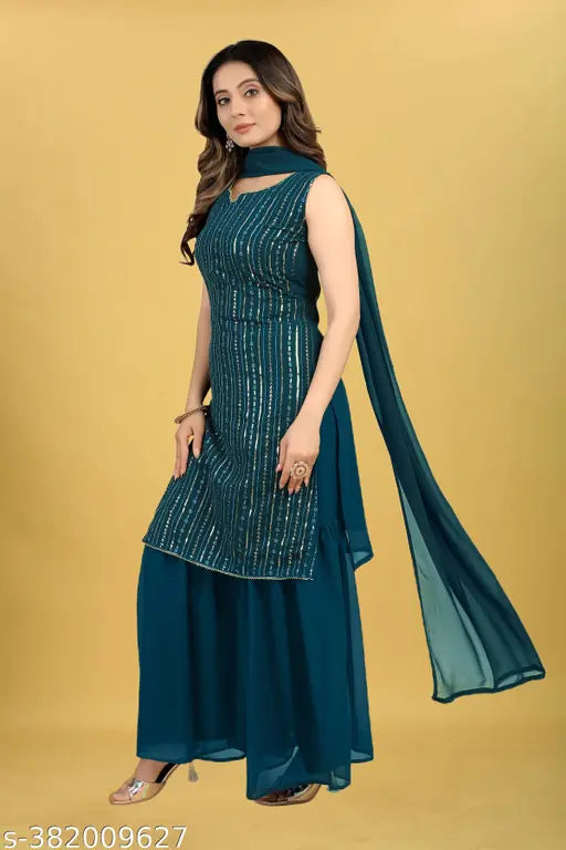 Maroon and white striped georgette kurta sharara set for women - timeless elegance, perfect for special occasions