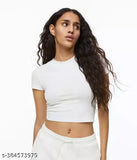 Trendy cotton full sleeves crop top, solid print for women's fashion-forward wardrobe