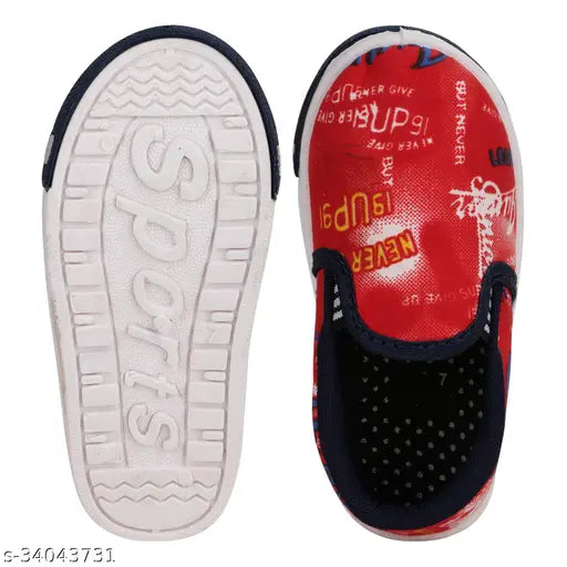 Red mesh slip-on casual boots for boys and girls, printed net design on PVC, perfect for toddlers aged 12-3.5 years (sizes: 12-15M, 15-18M, 21-24M, 2-2.5Y, 2.5-3Y, 3-3.5Y). Made in India