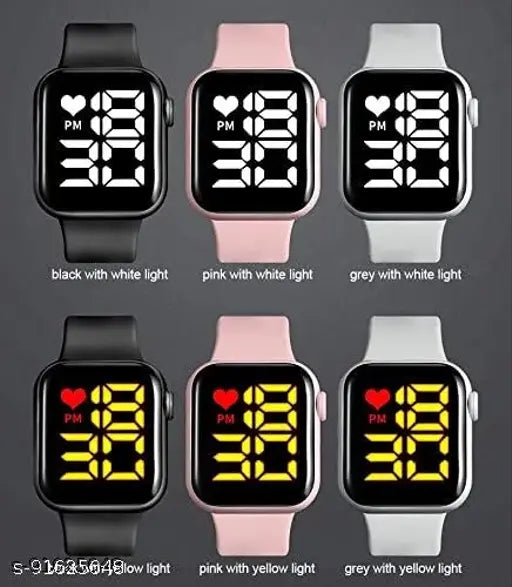MVS LED Square Digital Watches (2 pack) - free size, eye-catchy dials, durable quality case, silicon strap for girls/boys combo