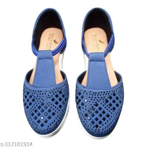Sky blue synthetic ballerinas for women, embellished and slip-on design for everyday wear