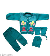 Wool winter set for newborns: printed net design, sleeves long, 4 pieces (0-3M, 0-6M, 3-6M), India origin