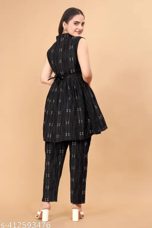 Cotton blend cord set for women & girls in vibrant summer colors, flared tunic top with high-waisted pants, Indian design