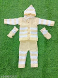 New born baby woolen striped hoodie sweater pajama set with socks, warm winter wear in 0-3M, 0-6M, 3-6M. Made in India