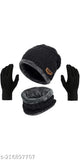 Solid wool men's & women's muffler cap and gloves set - India-made winter essentials
