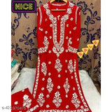 Rayon Chikankari work printed net kurta and plazzo set, three-quarter sleeves, rayon fabric