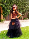 Acrylic checked lehenga choli for girls, long sleeves, chevron net pattern, trendy ethnic Indian party wear (1-12 years)