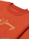 Rust printed round neck cotton fleece sweatshirt for girls, long sleeves, vibrant print, kid's casual wear from India