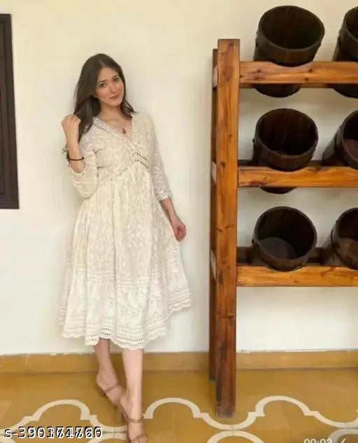 Cotton chikankari three-quarter sleeve kurti, vibrant Indian fashion for women