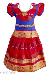 Kids traditional cotton-silk lehenga choli set in ethnic motif print, perfect for festivals and gatherings