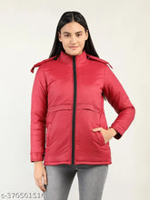 Solid red polyester jacket, long sleeves, XL (bust 38in, length 27in), winter style from Chkokko, India