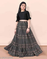 Rayon kids choli dress set, ethnic motif heavy lehenga for girls party wear