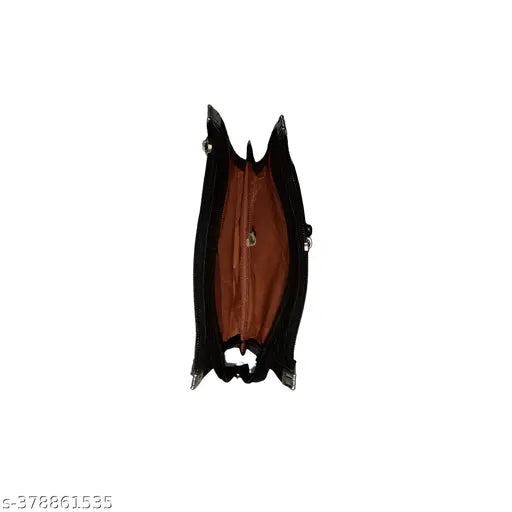 Black canvas & leather women's 5-compartment clutch with 7in x 5in free size, sleek matte finish