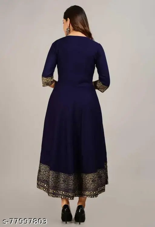 Blue rayon printed net Dhanvika gown with dhuptta for women, three-quarter sleeves