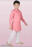 Kids Indian ethnic kurta Pathani suit for boys in cotton, long sleeves, solid pattern. Boys wearing traditional Indian attire on display stand