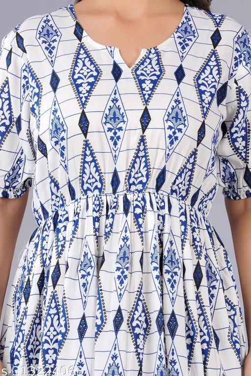 Rayon floral print women's kurta, short sleeves, size S-XXXXL