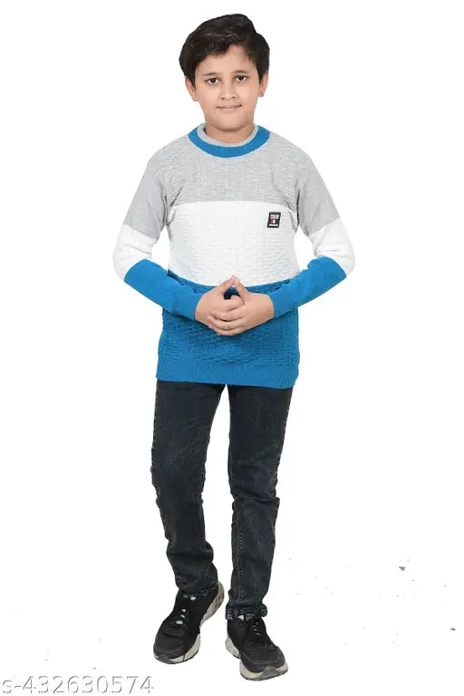 Wool self-design long sleeve sweater for boys, stylish and warm, 7-8 years size (chest size 30 inches)