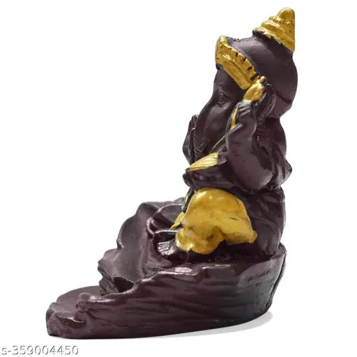 Handcrafted resin Lord Ganesha Idol with 11 backflow cones, 8cm x 12cm x 10cm, Indian home decor accessory