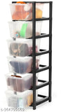 Transparent black plastic drawer organizer system for home, office, school, hospital, parlor, kitchen, bedroom, bathroom. Six large boxes ideal for stationery or makeup storage