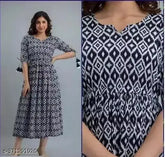Cotton printed net AGRACIVE women's gown, three-quarter sleeves, XS to XXL sizes, Indian origin