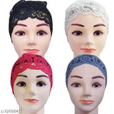 Red Hejabiya lace embroidered nylon net underscarf cap set (Black, White, Red, Grey) for versatile hijab or scarf wear, keeps hair away from face