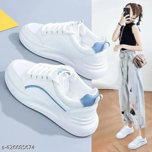 Blue synthetic sneakers for women - Breathable, lace-up design, comfortable for long wear. Made with durable rubber sole and slip resistant. Size: 3 (23in), 4 (24in), 5, 6, 7, 8 (India)